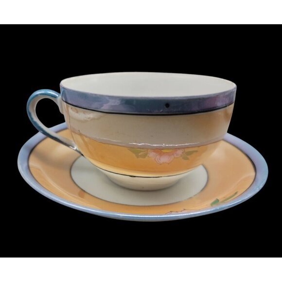Teacup & Saucer Japanese Lusterware Floral Design Irridescent Glaze 8oz Cup VTG - Picture 2 of 10